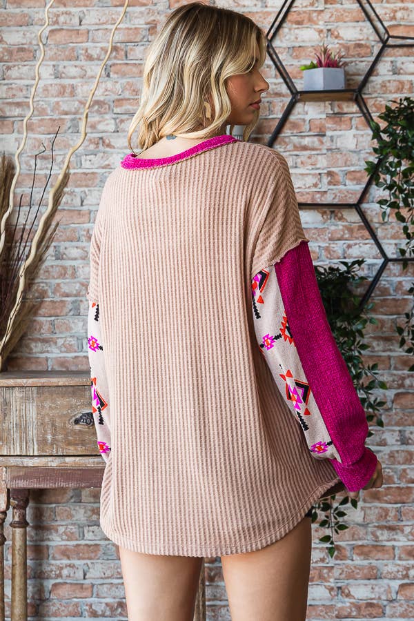 Taupe + Pink Aztec Sweater